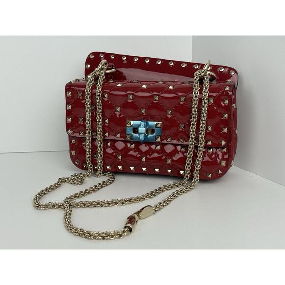 Valentino Garavani Patent Small Rockstud Spike Shoulder Bag Rosso Valentino - Picture 1 of 16
